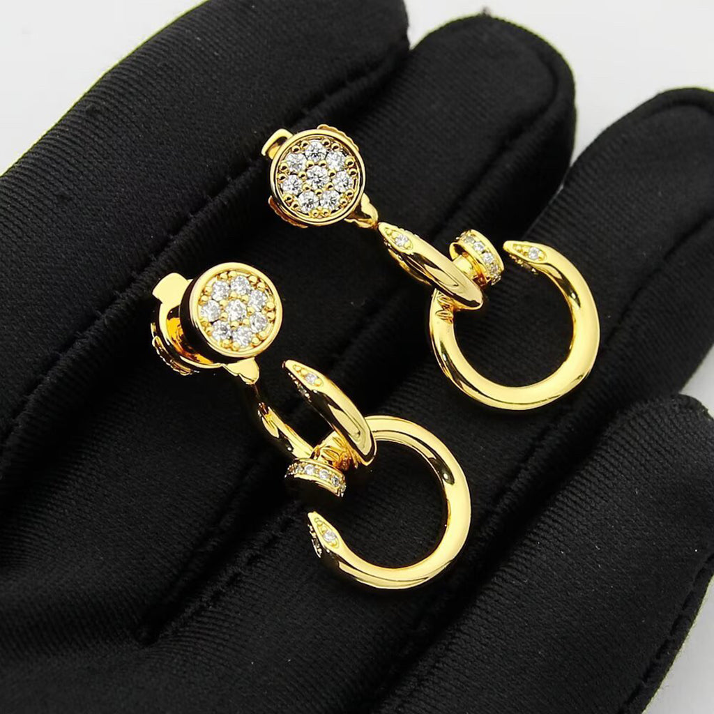 [CharmAmor]JUSTE HALF DIAMOND DOUBLE EARRINGS