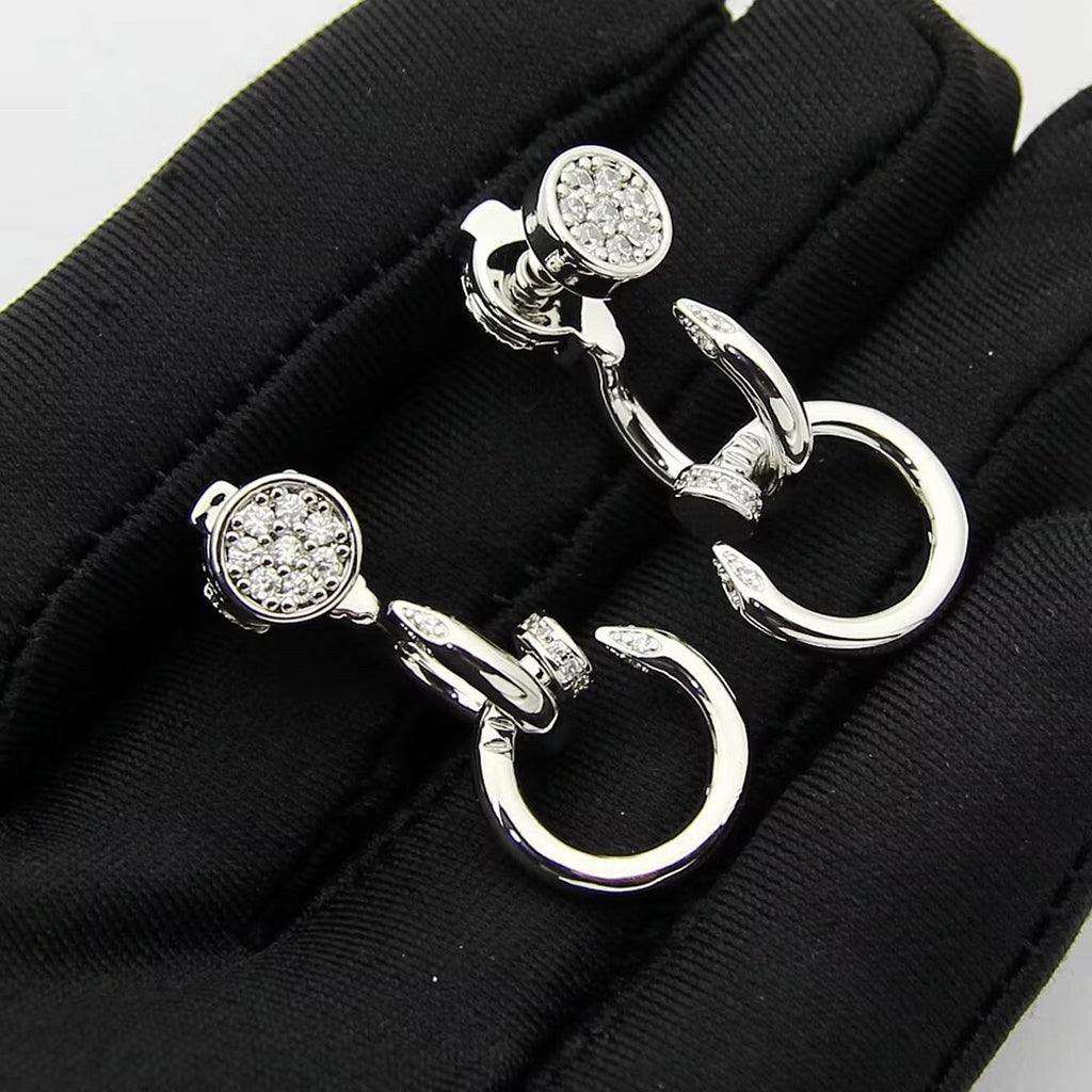[CharmAmor]JUSTE HALF DIAMOND DOUBLE EARRINGS