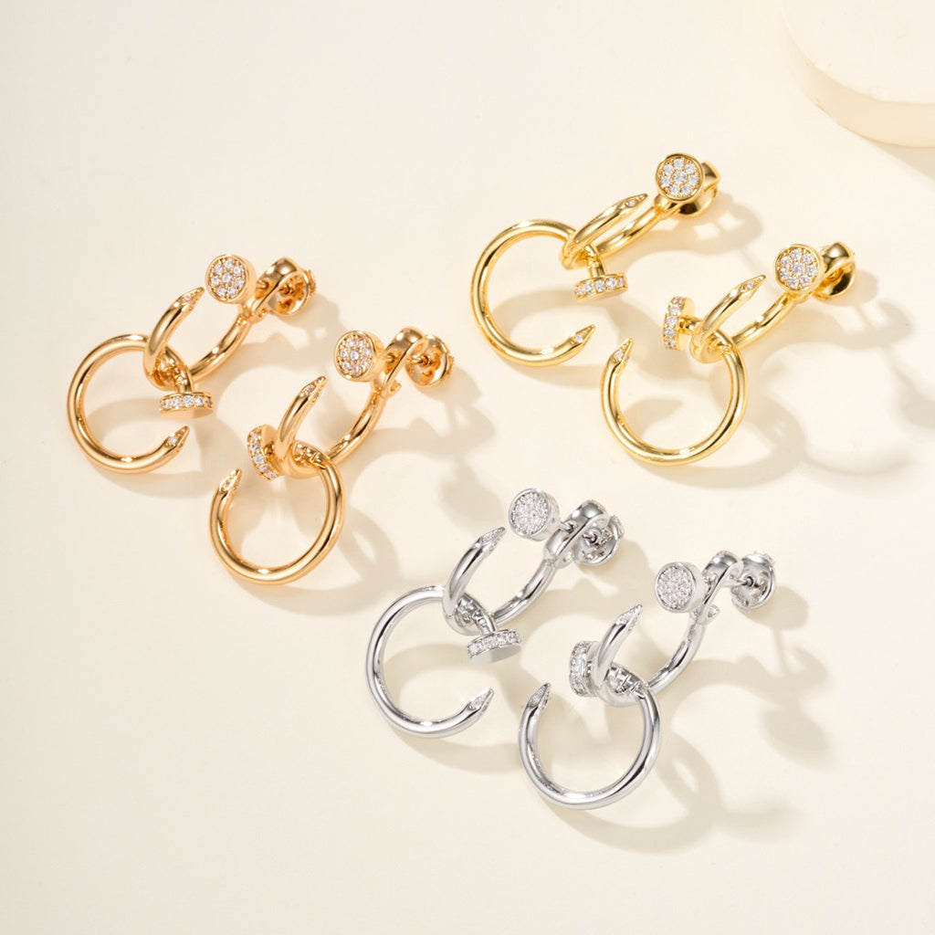 [CharmAmor]JUSTE HALF DIAMOND DOUBLE EARRINGS