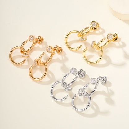 [CharmAmor]JUSTE HALF DIAMOND DOUBLE EARRINGS