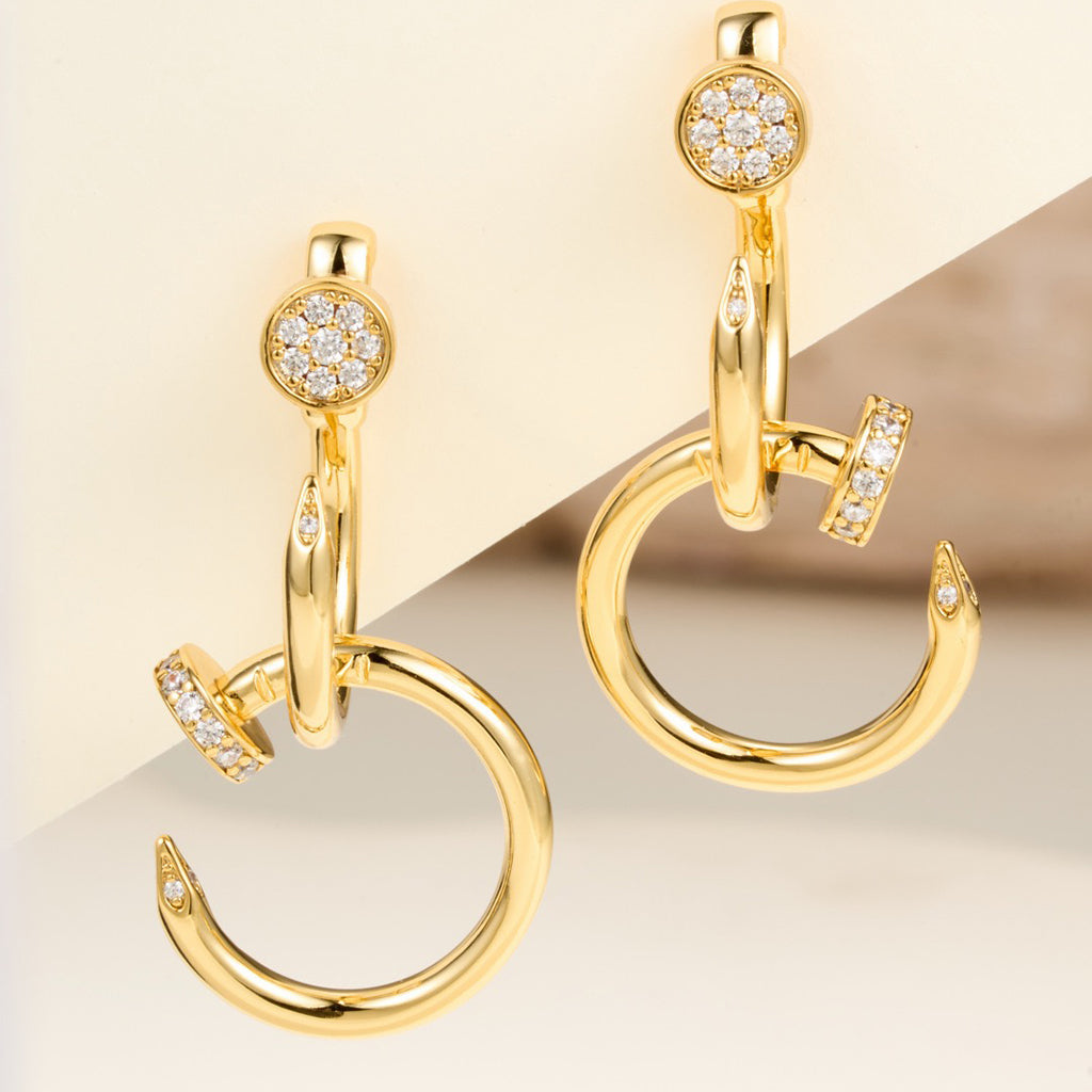 [CharmAmor]JUSTE HALF DIAMOND DOUBLE EARRINGS