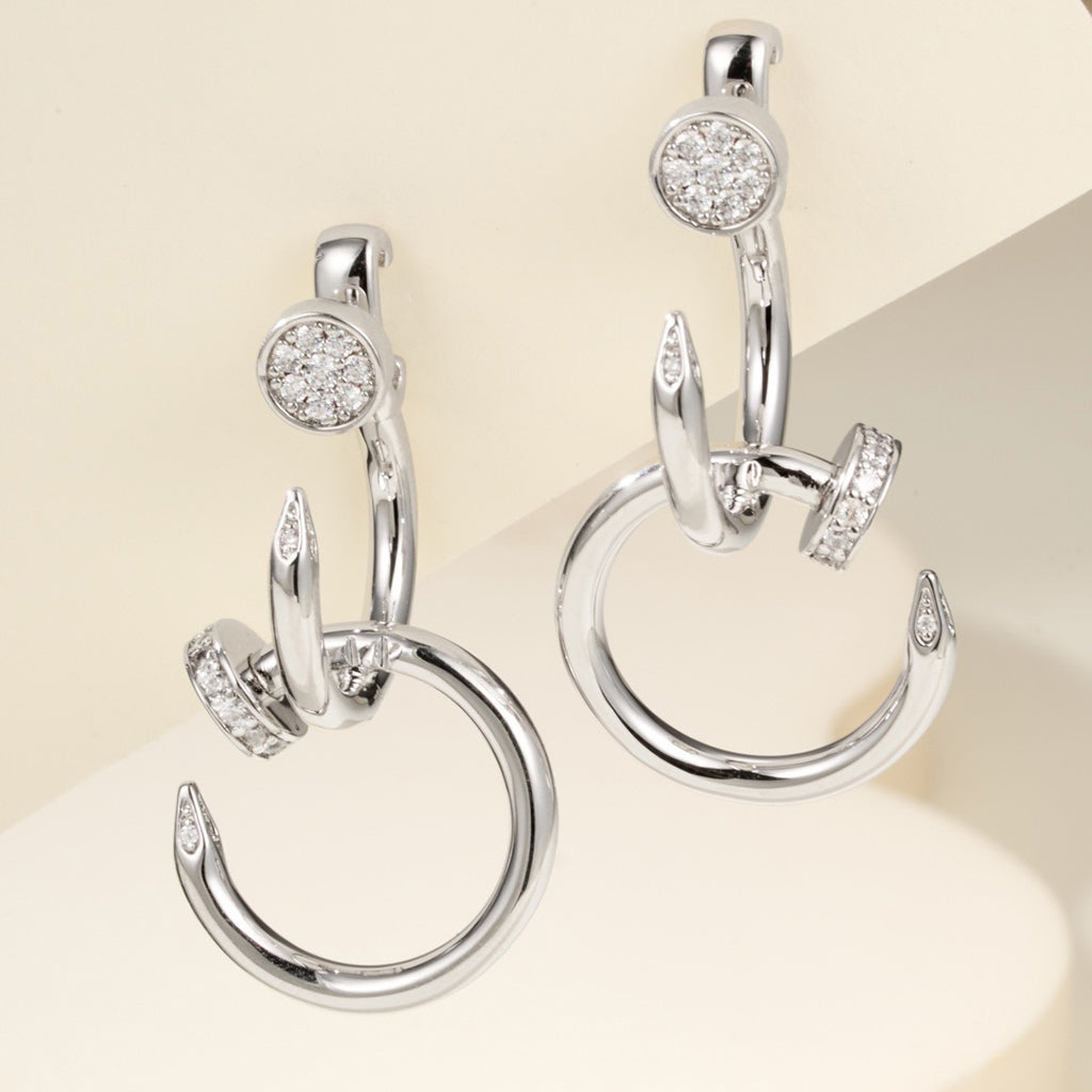 [CharmAmor]JUSTE HALF DIAMOND DOUBLE EARRINGS