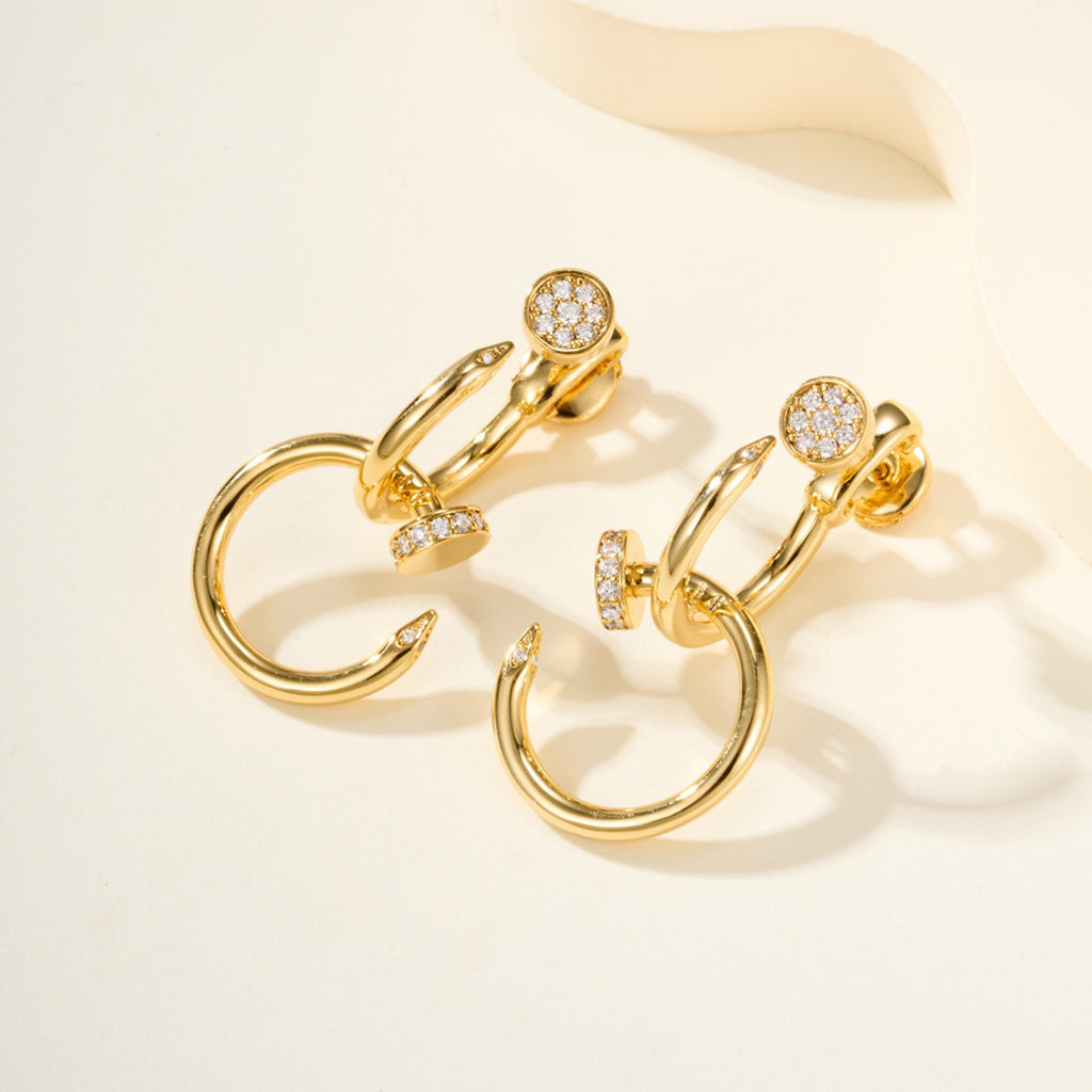 [CharmAmor]JUSTE HALF DIAMOND DOUBLE EARRINGS