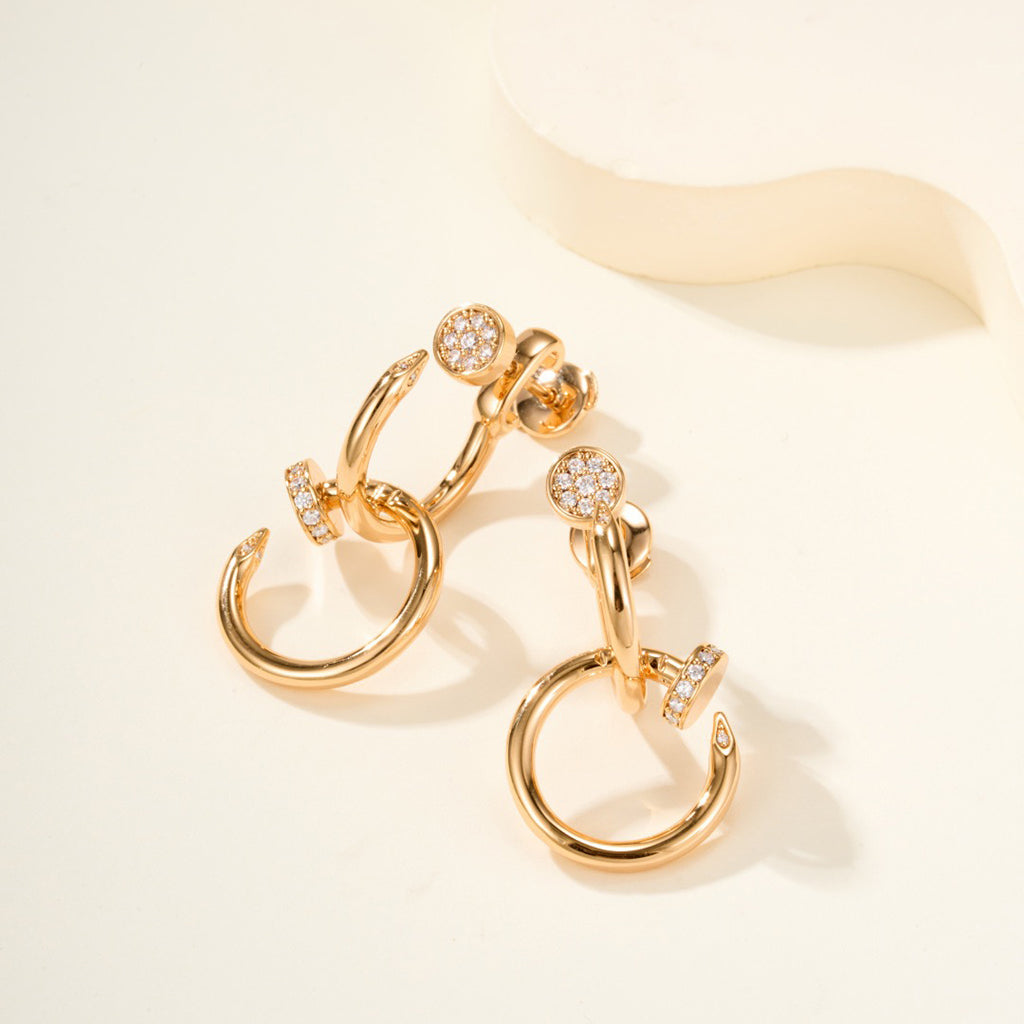 [CharmAmor]JUSTE HALF DIAMOND DOUBLE EARRINGS