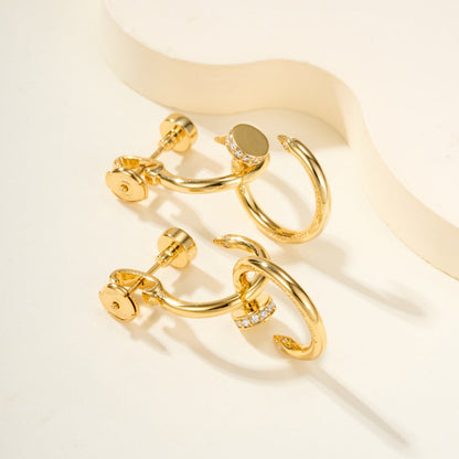 [CharmAmor]JUSTE HALF DIAMOND DOUBLE EARRINGS