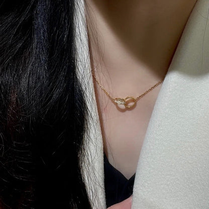 [CharmAmor]LOVE DOUBLE RING HALF DIAMOND NECKLACE