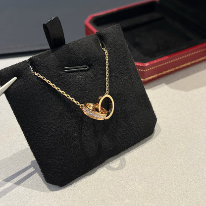 [CharmAmor]LOVE DOUBLE RING HALF DIAMOND NECKLACE