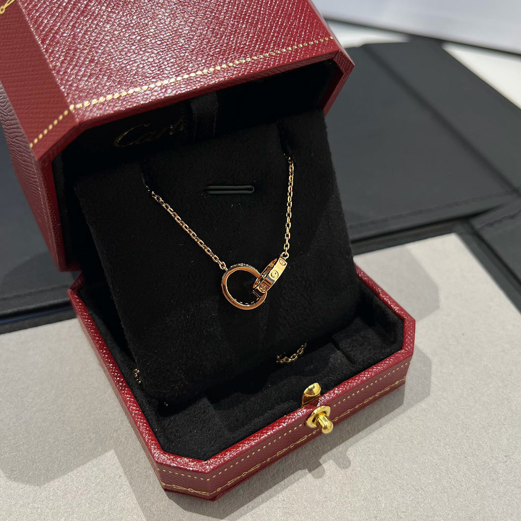 [CharmAmor]LOVE DOUBLE RING HALF DIAMOND NECKLACE