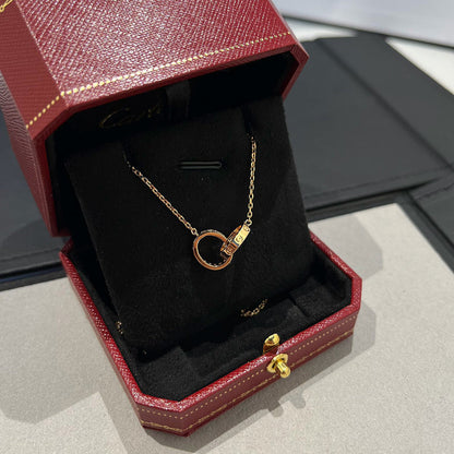 [CharmAmor]LOVE DOUBLE RING HALF DIAMOND NECKLACE