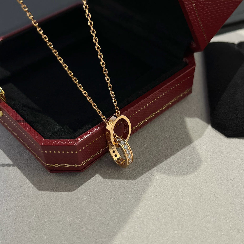 [CharmAmor]LOVE DOUBLE RING HALF DIAMOND NECKLACE