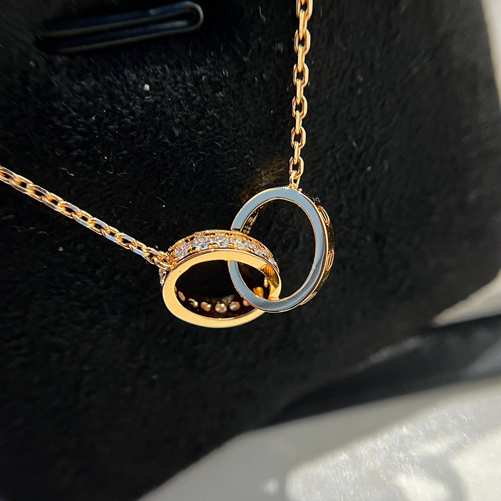 [CharmAmor]LOVE DOUBLE RING HALF DIAMOND NECKLACE