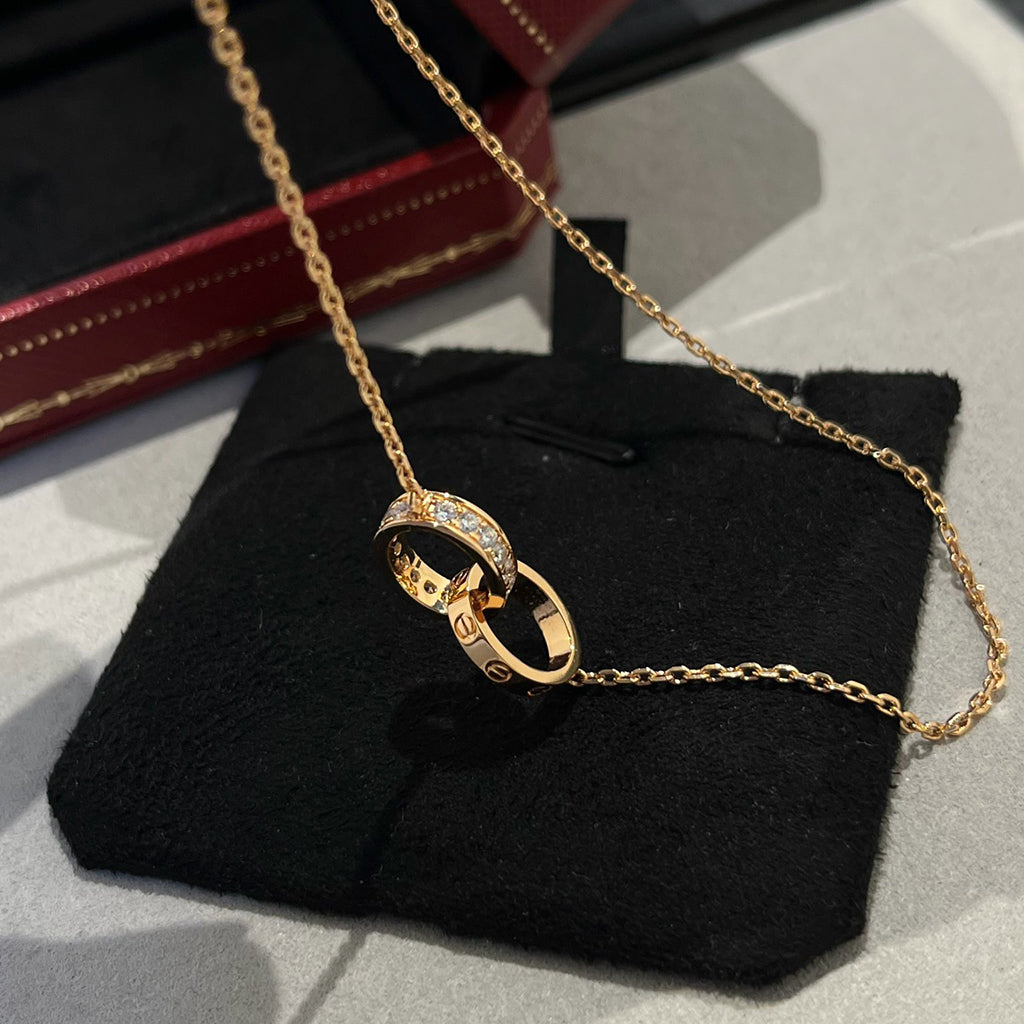 [CharmAmor]LOVE DOUBLE RING HALF DIAMOND NECKLACE