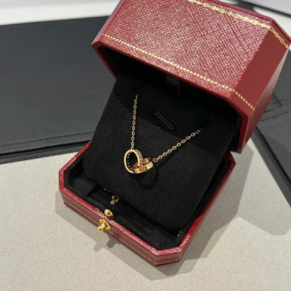 [CharmAmor]LOVE DOUBLE RING HALF DIAMOND NECKLACE