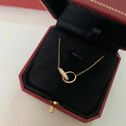 [CharmAmor]LOVE DOUBLE RING HALF DIAMOND NECKLACE