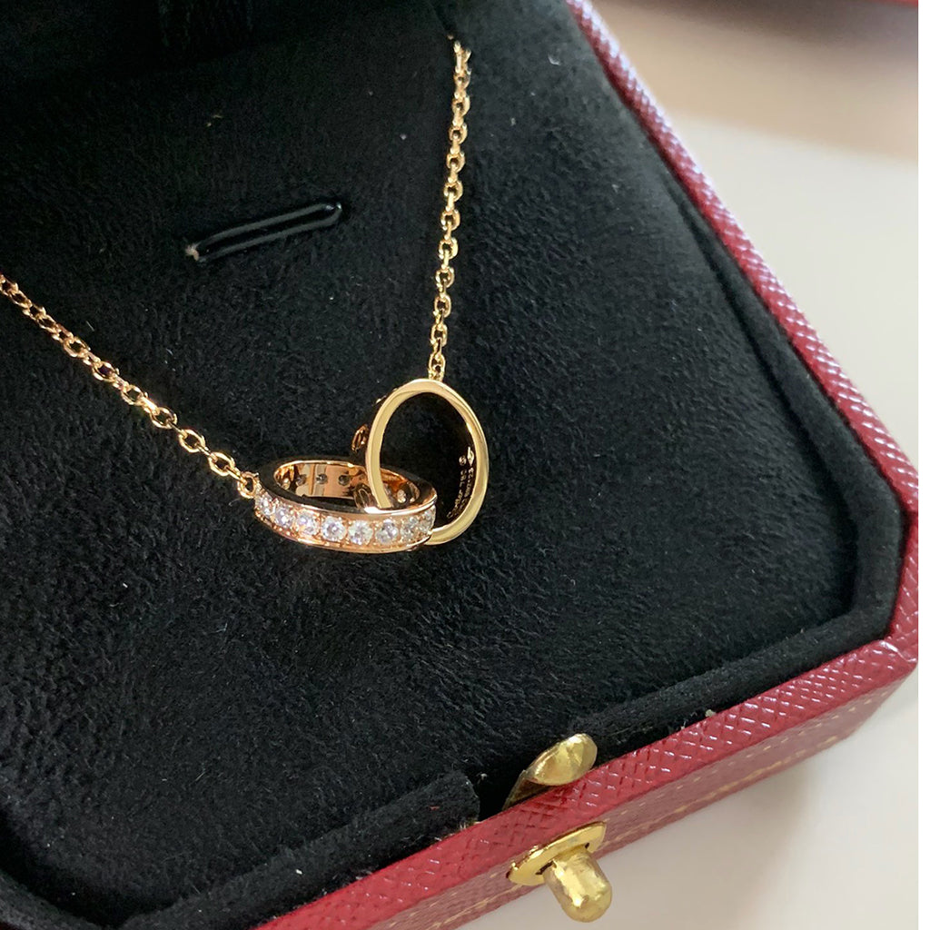 [CharmAmor]LOVE DOUBLE RING HALF DIAMOND NECKLACE