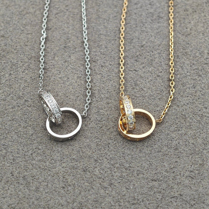 [CharmAmor]LOVE DOUBLE RING HALF DIAMOND NECKLACE