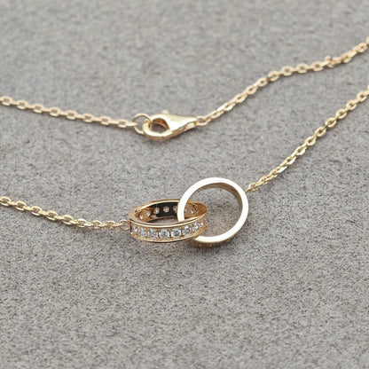 [CharmAmor]LOVE DOUBLE RING HALF DIAMOND NECKLACE