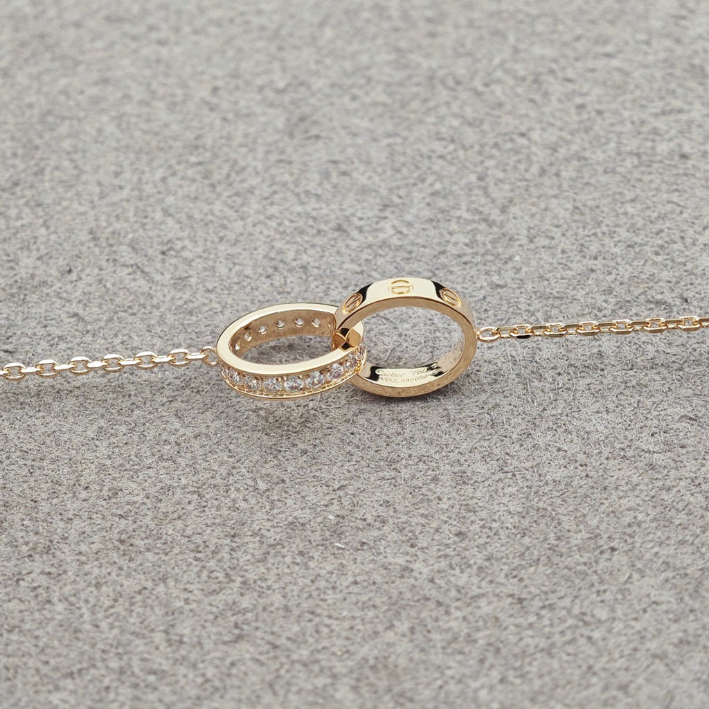 [CharmAmor]LOVE DOUBLE RING HALF DIAMOND NECKLACE