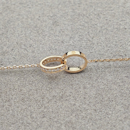 [CharmAmor]LOVE DOUBLE RING HALF DIAMOND NECKLACE