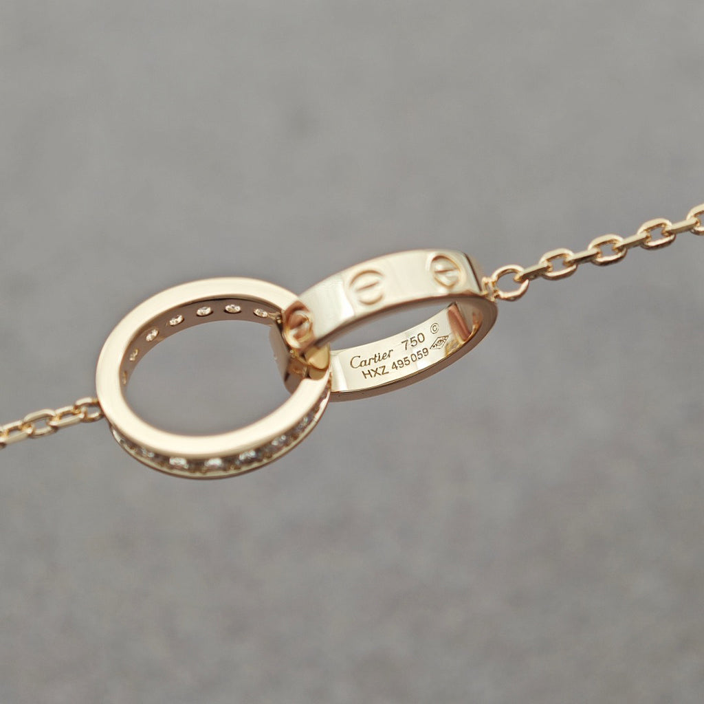 [CharmAmor]LOVE DOUBLE RING HALF DIAMOND NECKLACE