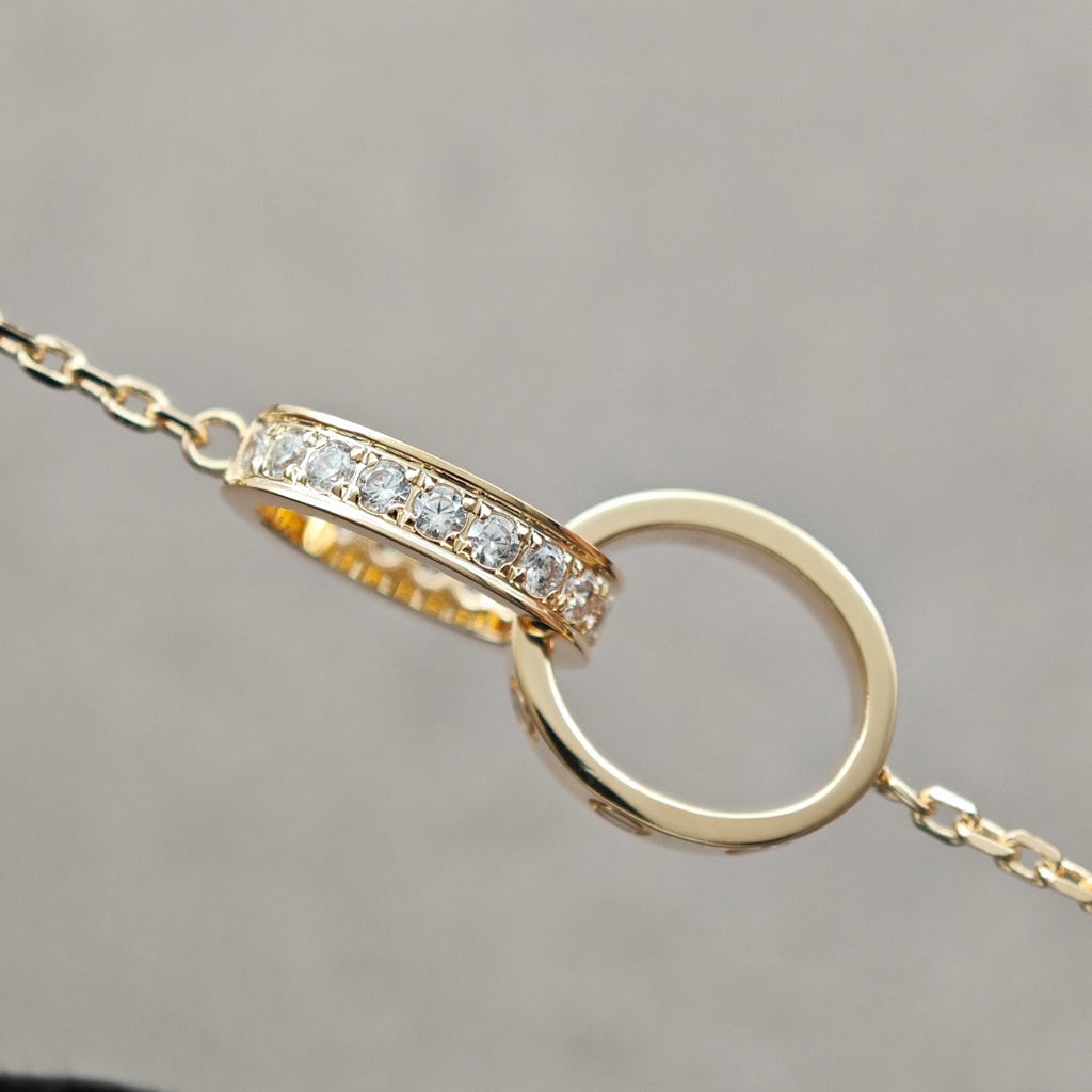 [CharmAmor]LOVE DOUBLE RING HALF DIAMOND NECKLACE