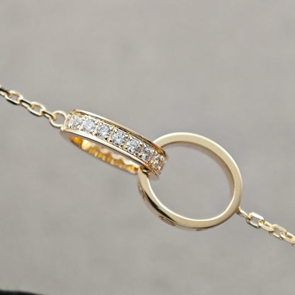 [CharmAmor]LOVE DOUBLE RING HALF DIAMOND NECKLACE