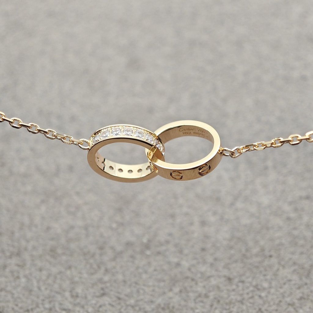 [CharmAmor]LOVE DOUBLE RING HALF DIAMOND NECKLACE