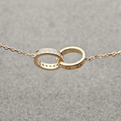 [CharmAmor]LOVE DOUBLE RING HALF DIAMOND NECKLACE