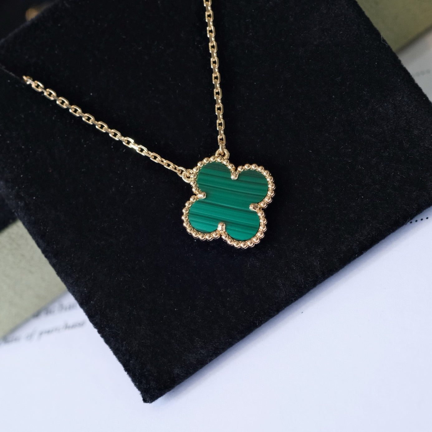 [CharmAmor]CLOVER 15MM MALACHITE SINGLE FLOWER  NECKLACE