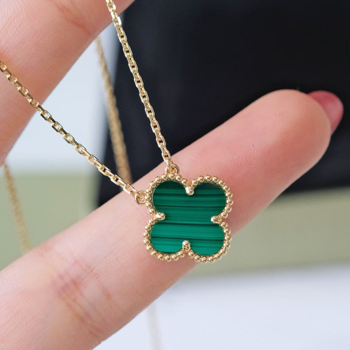 [CharmAmor]CLOVER 15MM MALACHITE SINGLE FLOWER  NECKLACE
