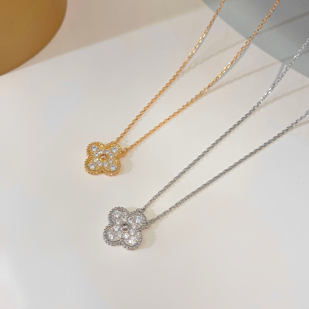 [CharmAmor]CLOVER 15MM DIAMOND SINGLE FLOWER NECKLACE