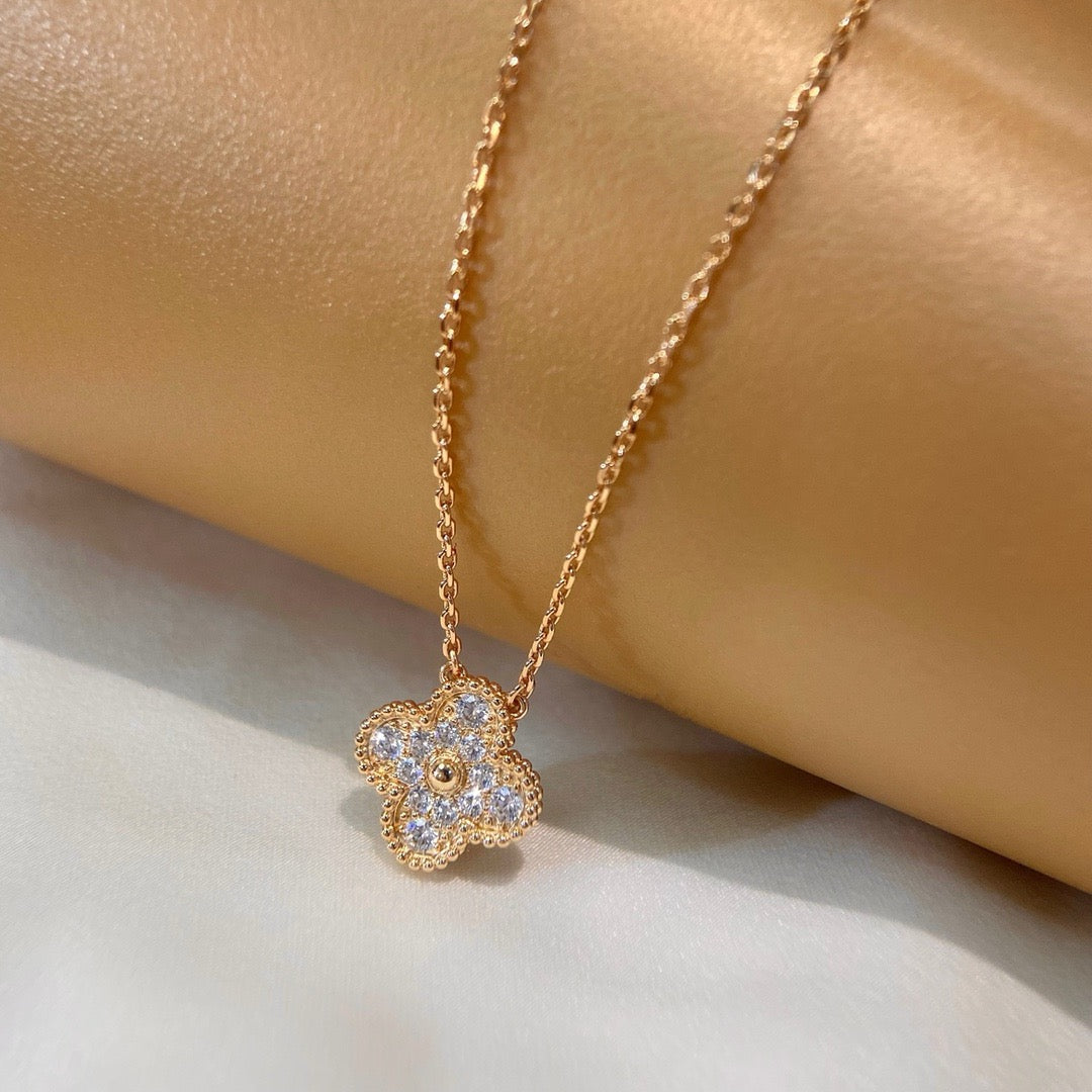 [CharmAmor]CLOVER 15MM DIAMOND SINGLE FLOWER NECKLACE