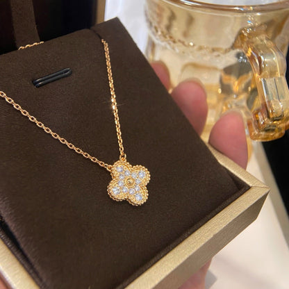 [CharmAmor]CLOVER 15MM DIAMOND SINGLE FLOWER NECKLACE