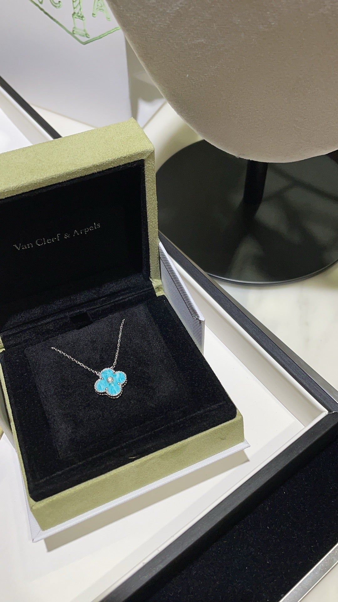 [CharmAmor]CLOVER 15MM DIAMOND SVRES PORCELAIN  NECKLACE SILVER