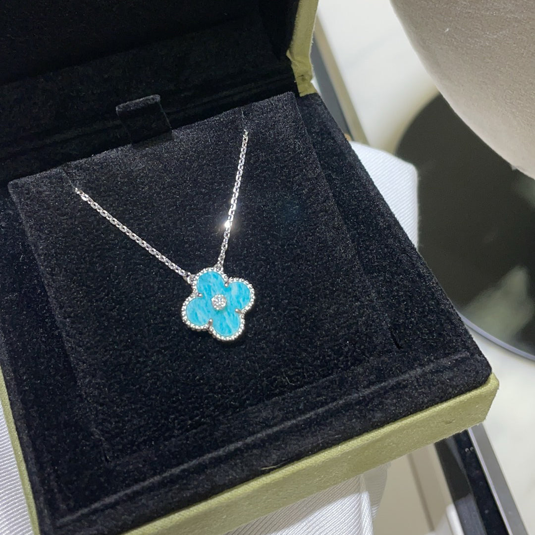 [CharmAmor]CLOVER 15MM DIAMOND SVRES PORCELAIN  NECKLACE SILVER