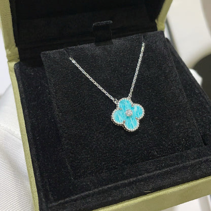 [CharmAmor]CLOVER 15MM DIAMOND SVRES PORCELAIN  NECKLACE SILVER