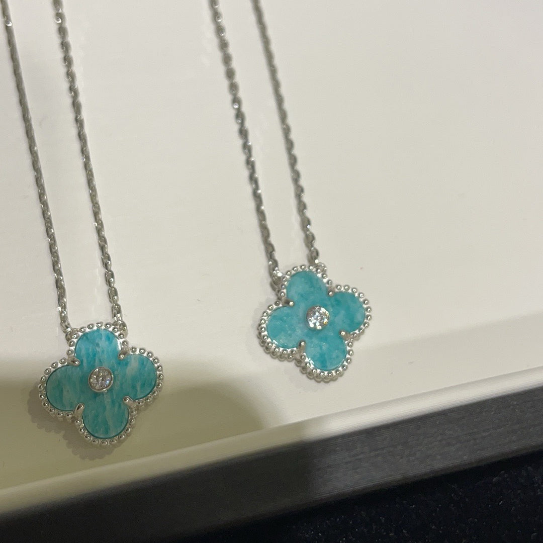 [CharmAmor]CLOVER 15MM DIAMOND SVRES PORCELAIN  NECKLACE SILVER
