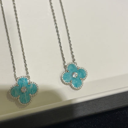 [CharmAmor]CLOVER 15MM DIAMOND SVRES PORCELAIN  NECKLACE SILVER
