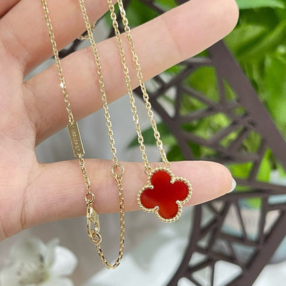 [CharmAmor]CLOVER 15MM CARNELIAN SINGLE FLOWER NECKLACE