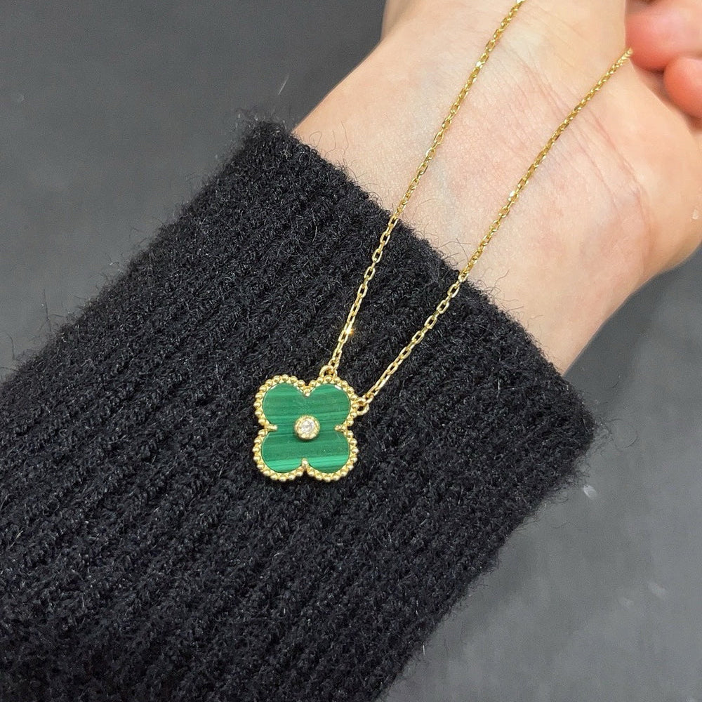 [CharmAmor]CLOVER 15MM DIAMOND TURQUOISE NECKLACE