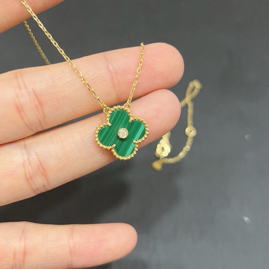 [CharmAmor]CLOVER 15MM DIAMOND TURQUOISE NECKLACE