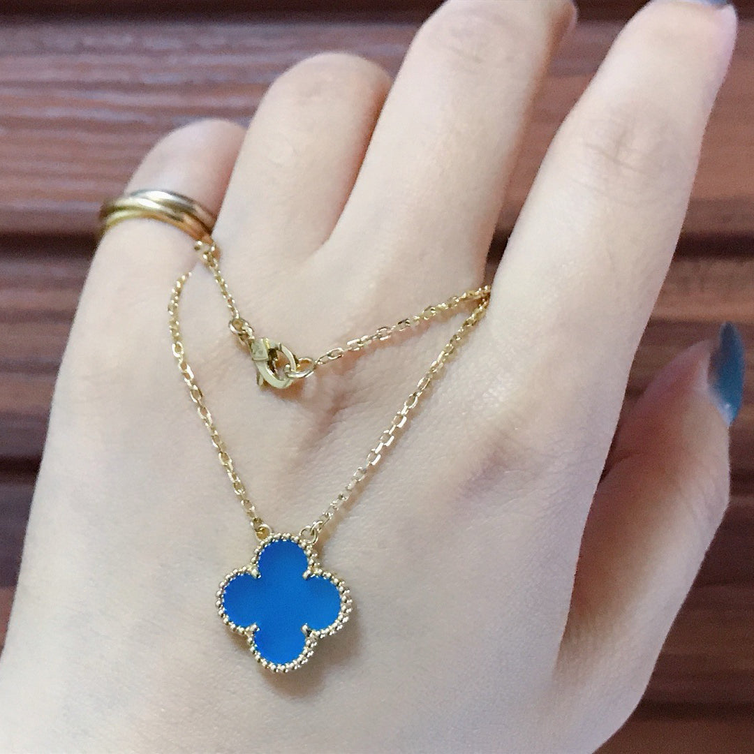 [CharmAmor]CLOVER 15MM BLUE AGATE NECKLACE
