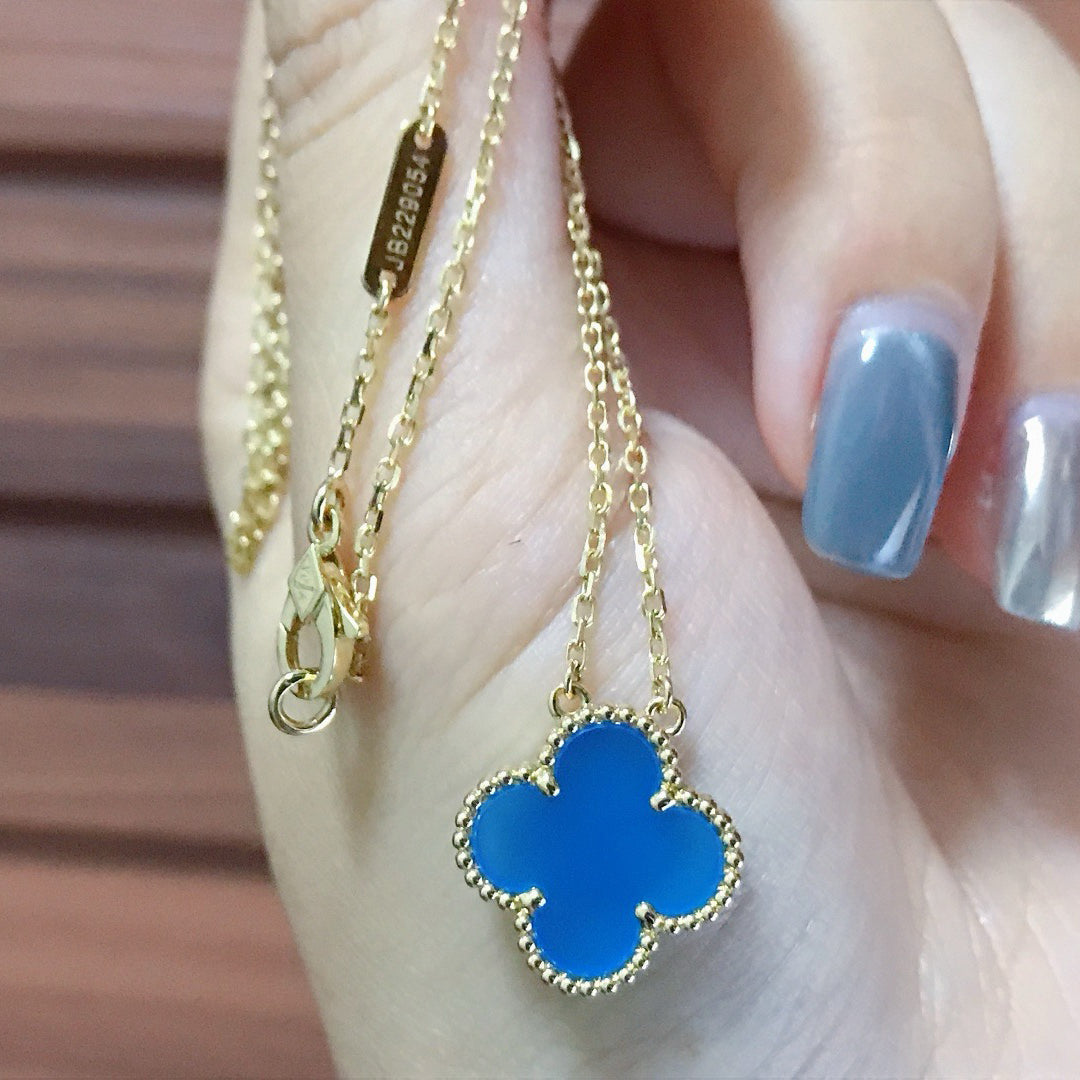 [CharmAmor]CLOVER 15MM BLUE AGATE NECKLACE