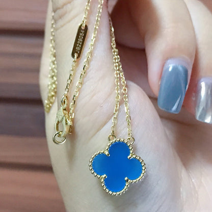 [CharmAmor]CLOVER 15MM BLUE AGATE NECKLACE