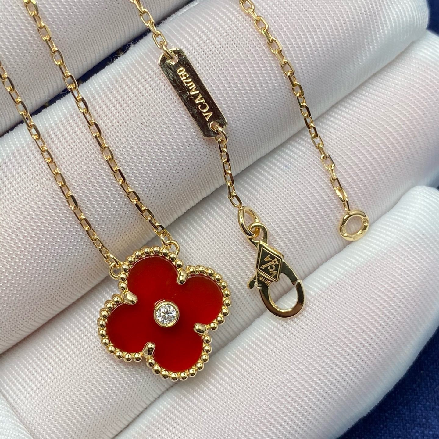 [CharmAmor]CLOVER 15MM DIAMOND CARNELIAN NECKLACE