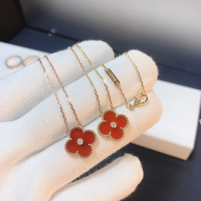 [CharmAmor]CLOVER 15MM DIAMOND CARNELIAN NECKLACE