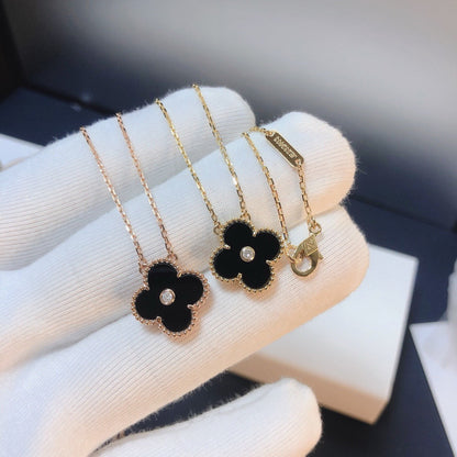 [CharmAmor]CLOVER 15MM DIAMOND ONYX NECKLACE