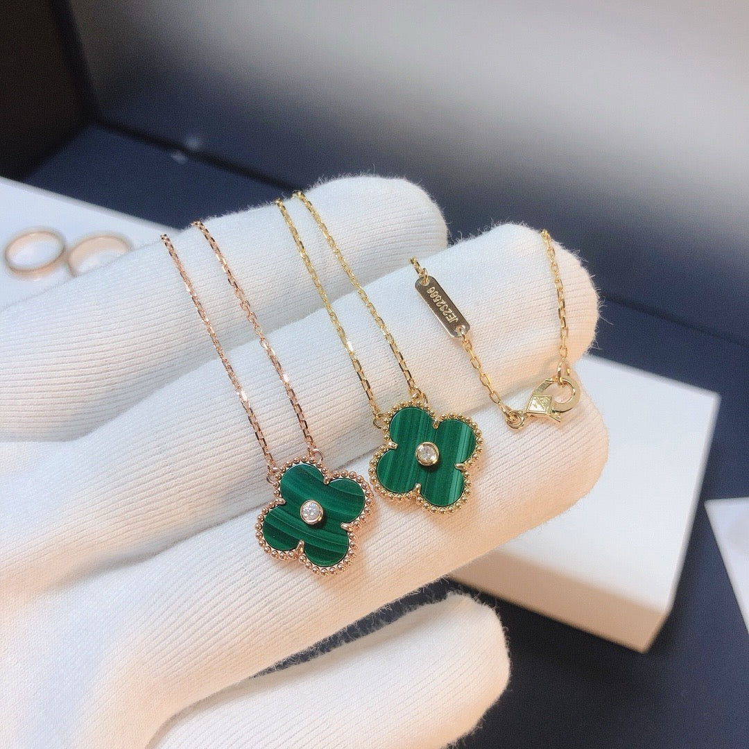 [CharmAmor]CLOVER 15MM DIAMOND TURQUOISE NECKLACE