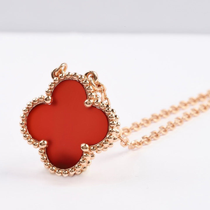[CharmAmor]CLOVER 15MM CARNELIAN SINGLE FLOWER NECKLACE