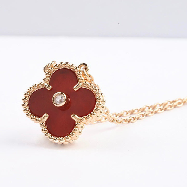 [CharmAmor]CLOVER 15MM DIAMOND CARNELIAN NECKLACE